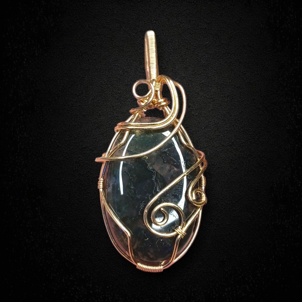 Artisan Moss Agate Pendant In Bronze